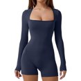 thumbnail image 1 of Women Yoga Rompers Unitard Jumpsuits Solid Color Long Sleeve Square Neck Tummy Control Bodycon Romper, 1 of 8