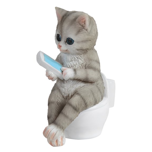 FC Design 4.25"H Grey Tabby Sitting on Toilet Figurine Statue Sculpture Ornament Decoration Home/Room Decor and Unique Gift Ideas for Housewarming, Holidays and Birthdays