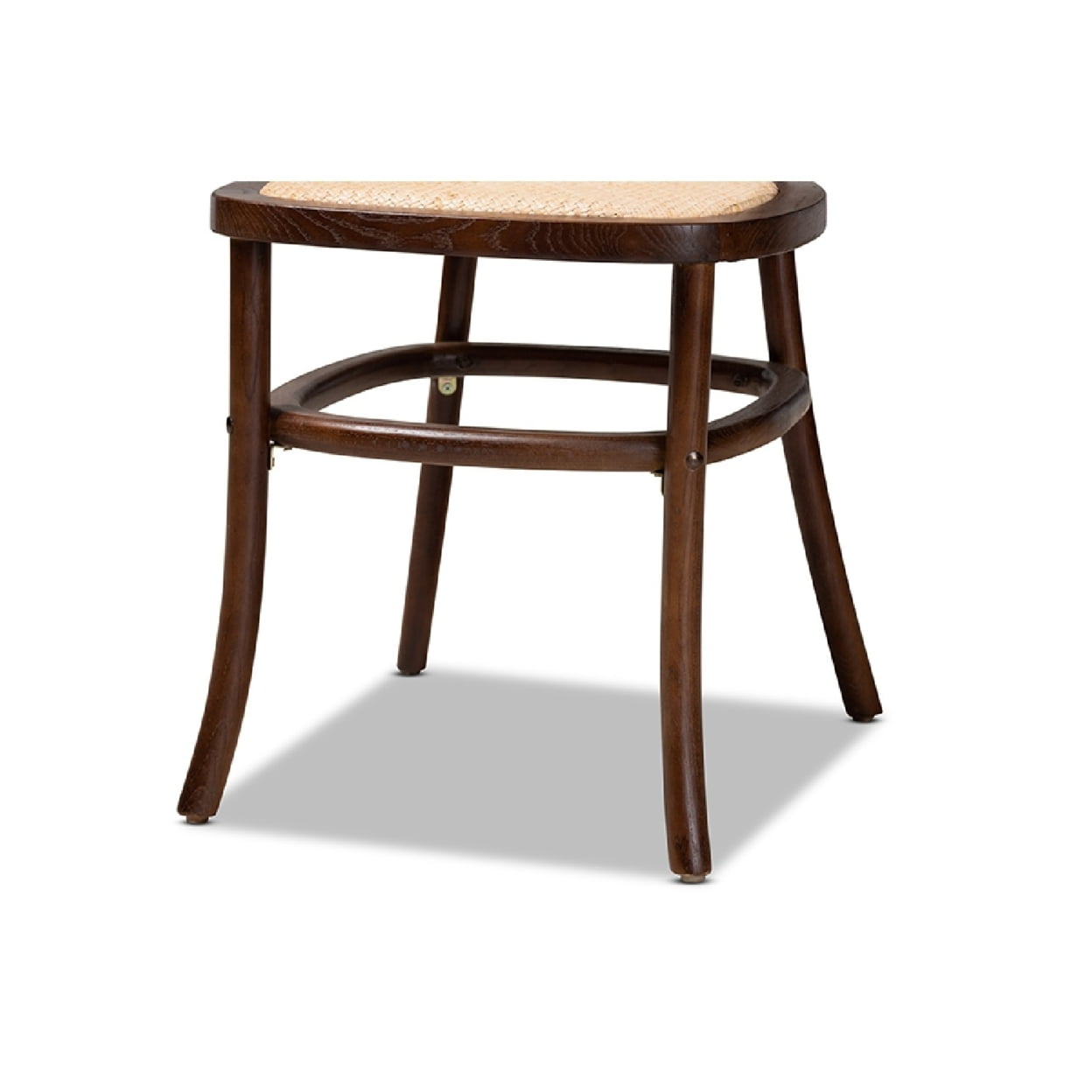 Baxton Studio Garold Mid-Century Modern Brown Woven Rattan and Walnut Brown Wood 2-Piece Cane Dining Chair Set