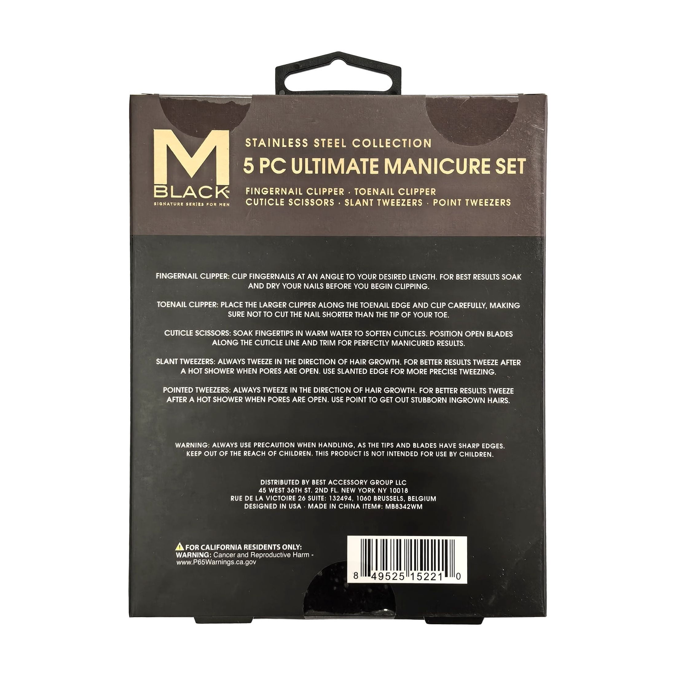M Black Stainless Steel Manicure Set, Adult, 5 Piece