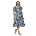 thumbnail image 4 of Women's Summer Swing Puff 3/4 Sleeve Midi Cocktail Pockets with Tie Waist for Party, Formal and Casual Dresses(Off White Navy 3X Plus Size), 4 of 5