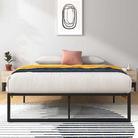Zinus Lorelei 14 Inch Metal Platform Bed Frame, Steel Slat Support, No Box Spring Needed, Eco Friendly WonderBox(TM) Packaging, 12.4” Underbed Storage, Easy Assembly, Black, Queen New Small