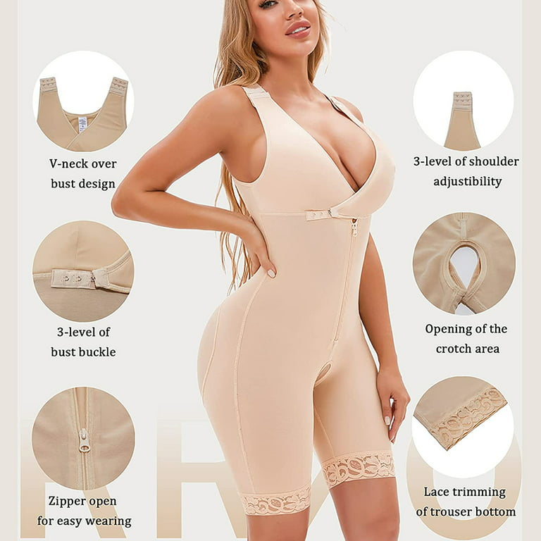 Shapewear for Women Tummy Control Full Bust Body Shaper Bodysuit Butt  Lifter Thigh Slimmer V Neck jumpsuit Lingerie