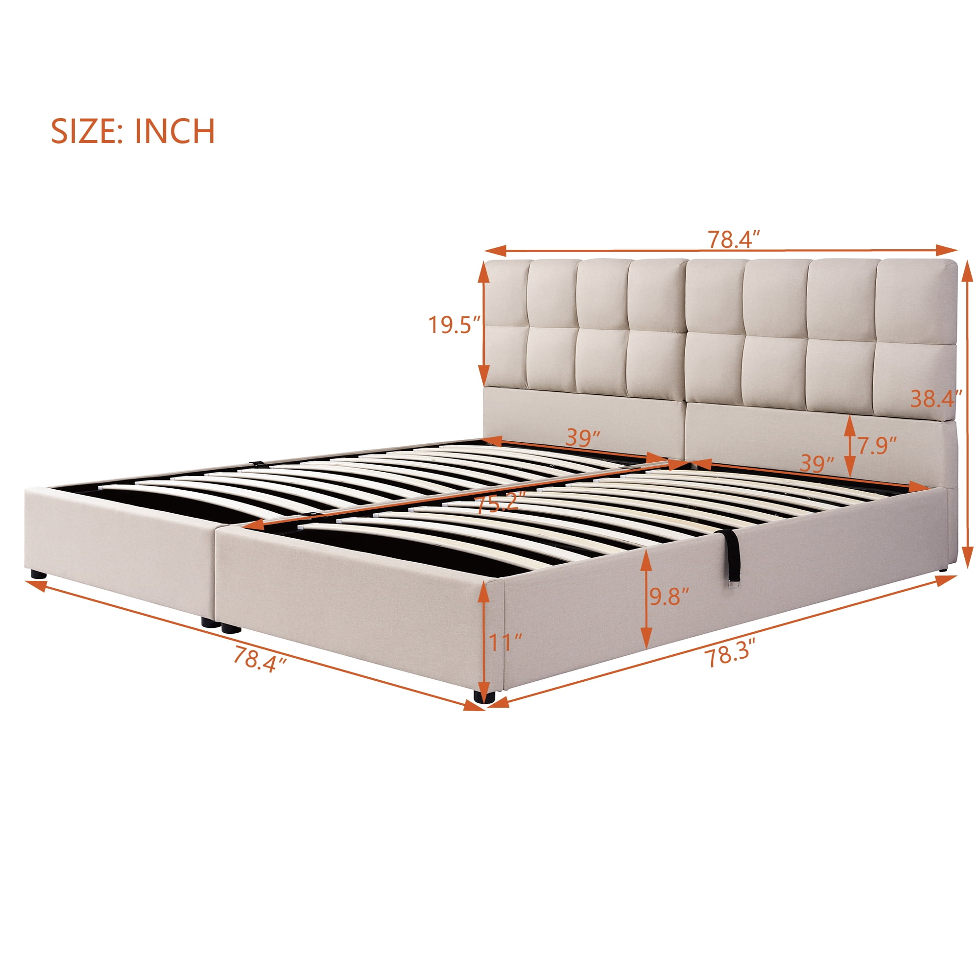 2 Pcs Twin Size Upholstered Platform Bed with Underbed Hydraulic Storage System