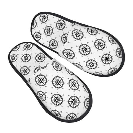 

Kdxio Retro Compass Pattern Slippers for Women Memory Foam Fuzzy House Slippers Bedroom Non-slip Warm Womens Slippers