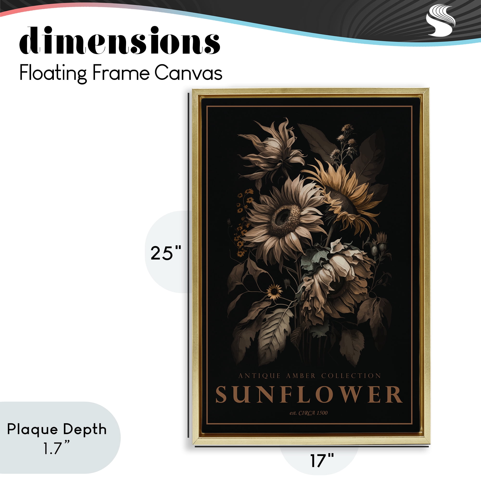 Stupell Industries Antique Sunflower Light Gold Framed Floater Canvas Wall Art, design by Chris Giampietro