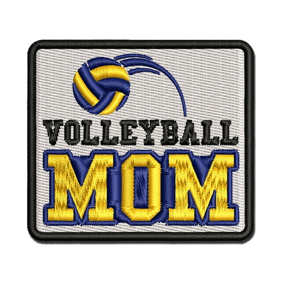 Volleyball Mom Text with Ball Applique Multi-Color Embroidered Iron-On Patch - 2.5 Inch Small