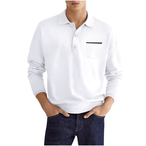 Camisa informal de manga larga para hombre con bolsillo, corte ajustado y diseño de botones en contraste