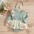 thumbnail image 6 of MANHUJI Newborn Clothes for Girls Infant Girls Ruffles Long Sleeve Ribbed Floral Prints Bowknot Romper Newborn Bodysuits Dress Headbands Set 3-6 Month Sleepers (Green,80), 6 of 6