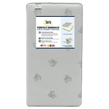 Serta Perfect Embrace Crib and Toddler Mattress - Breathable Fiber Core - GREENGUARD Gold Certified -7 Year Warranty - Made in USA