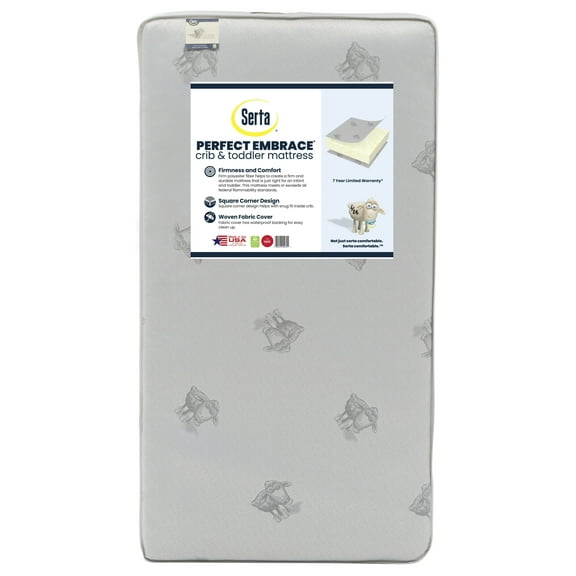 Serta Perfect Embrace Crib and Toddler Mattress - Breathable Fiber Core - GREENGUARD Gold Certified -7 Year Warranty - Made in USA