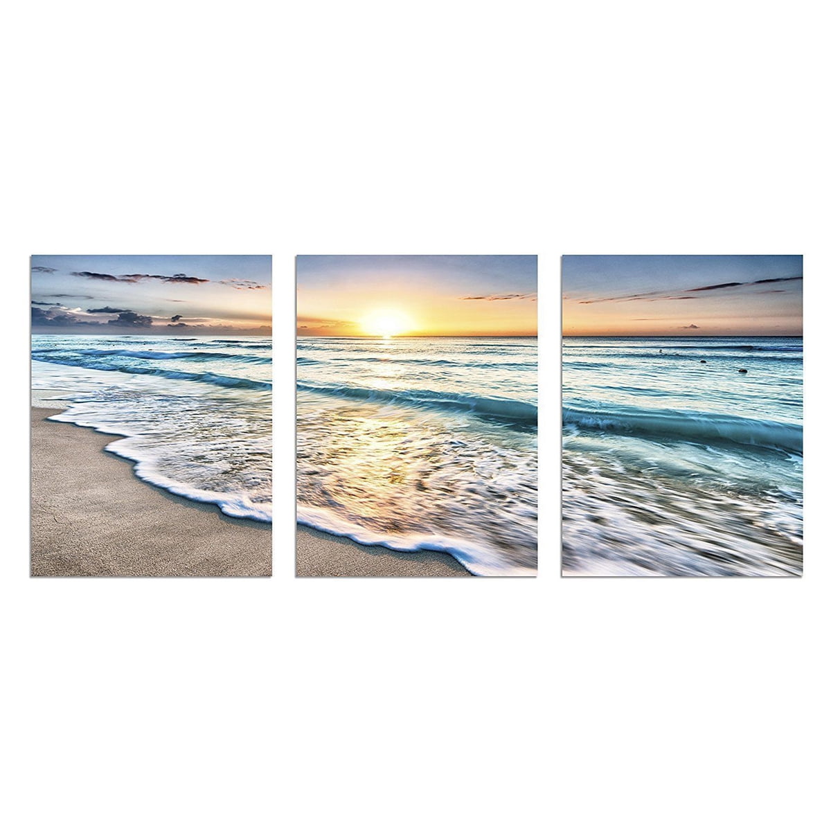 Wieco Art 3 Piece Giclee Canvas Prints Wall Art Ocean Beach Pictures Paintings for Living Room Bedroom Home Office Decorations Bridge Under Sunset Modern Stretched and Framed Blue Landscape Artwork LEPAC7993