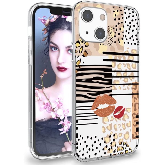 Veeki for iPhone 13 Case Clear with Floral Flower Pattern Design Hard PC Back Soft TPU Bumper Cover for Girls Woman Shockproof Slim Protective Case for iPhone 13 6.1 Inch (Small Flowers)