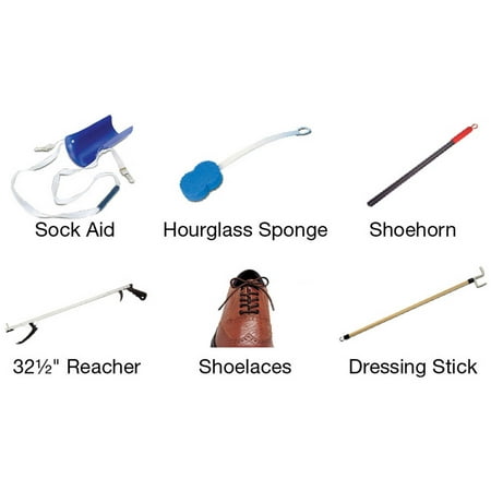 Essential Medical Supply Deluxe Hip Kit with Sock Aid, Sponge, Shoehorn, Reacher, Dressing Stick and Elastic