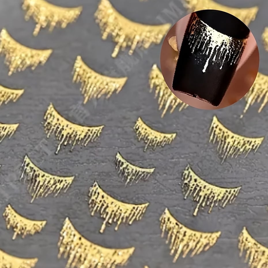 2pc Fantasy Glitter Nail Stickers with Self-Adhesive Golden Foil Stripes - Shimmering Irregular Shapes for Nail Art Decoration