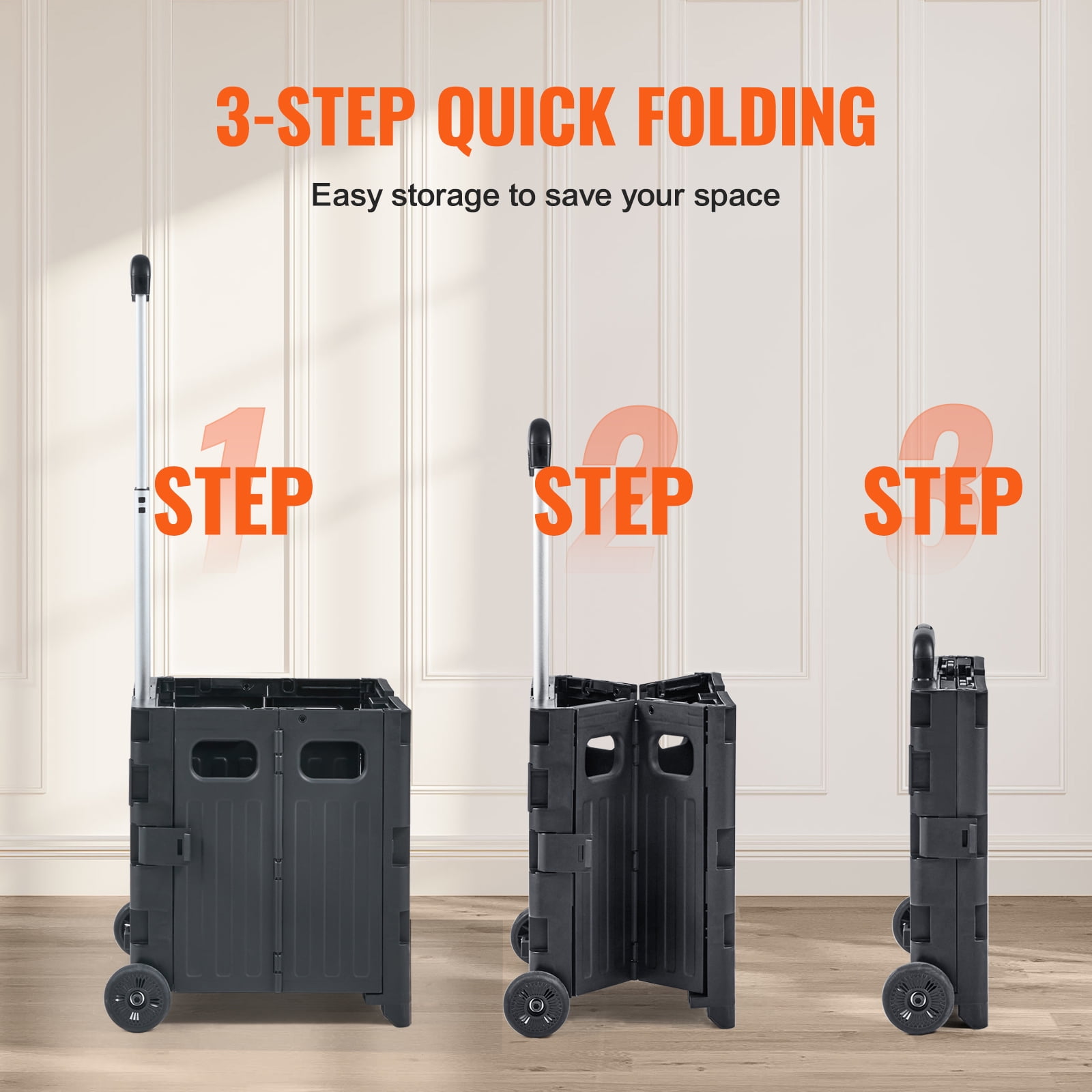 KFFKFF Folding Shopping Cart Foldable Utility Cart 80 lbs Telescoping Handle