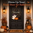 thumbnail image 4 of Halloween Decorations, Wooden Door Sign for Front Door with Black Cat, Ghost, Pumpkin & Bat, 4 of 7