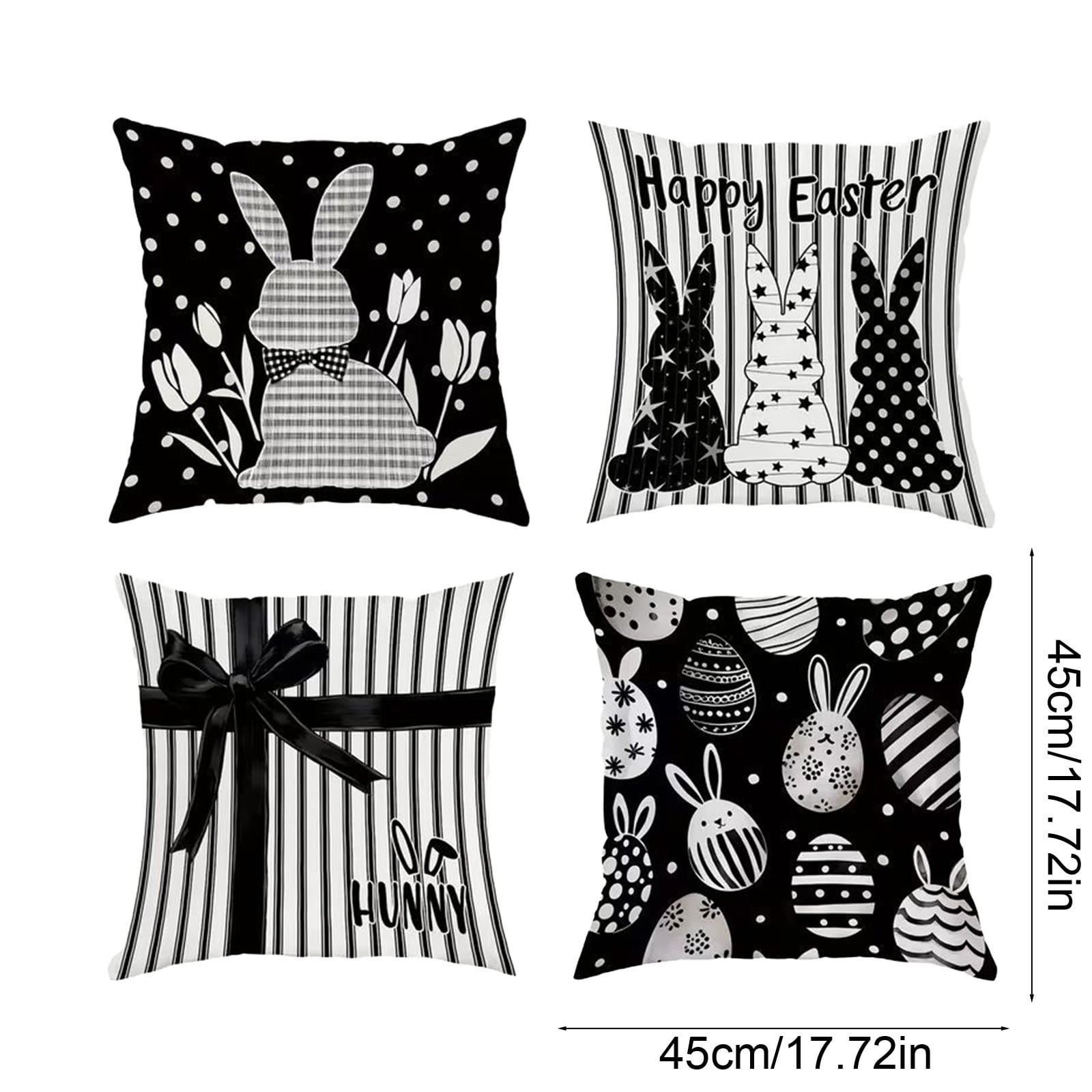 Easter Pillow Covers Set of 4, 18x18 Inch Easter Bunny and Egg Pattern Throw Pillow Covers, Soft Flannel Decorative Cushion Covers for Sofa Couch Spring Home Decor