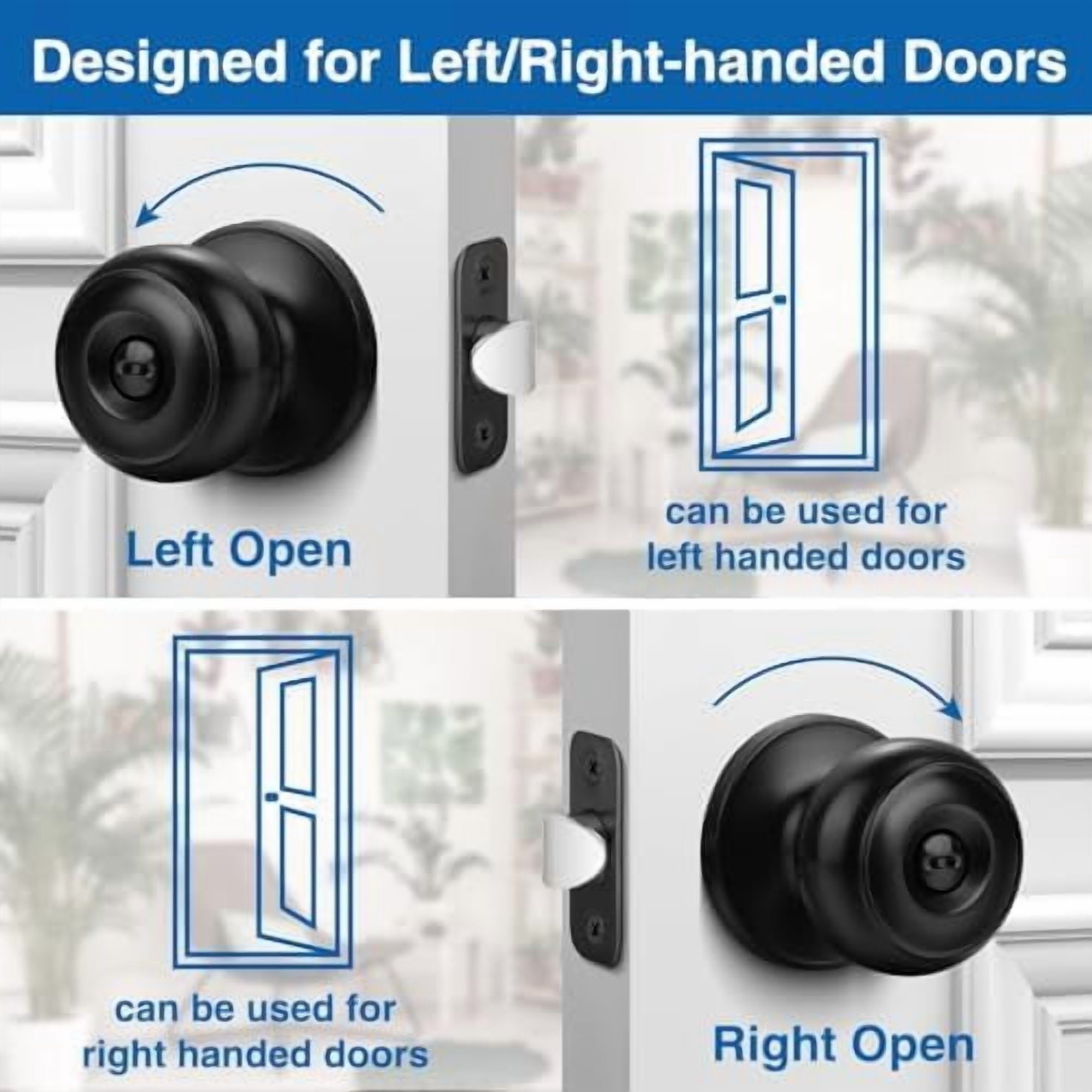 Privacy Door Knob, 5 Pack Matte Black Round Keyless Doorknobs Interior/Exterior Lockset, Privacy Locking Door Knobs for Bedroom/Bathroom, Black Modern Design Door Hardware