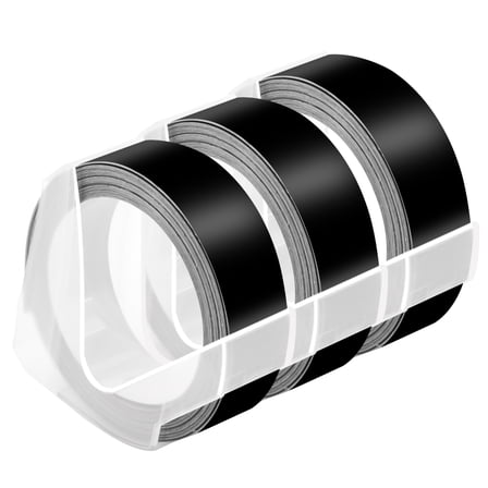 NineLeaf 3 Pack Compatible for Dymo 521209 3D Plastic Embossing Label 1/2'' x 9.8' White on Black Label Tape
