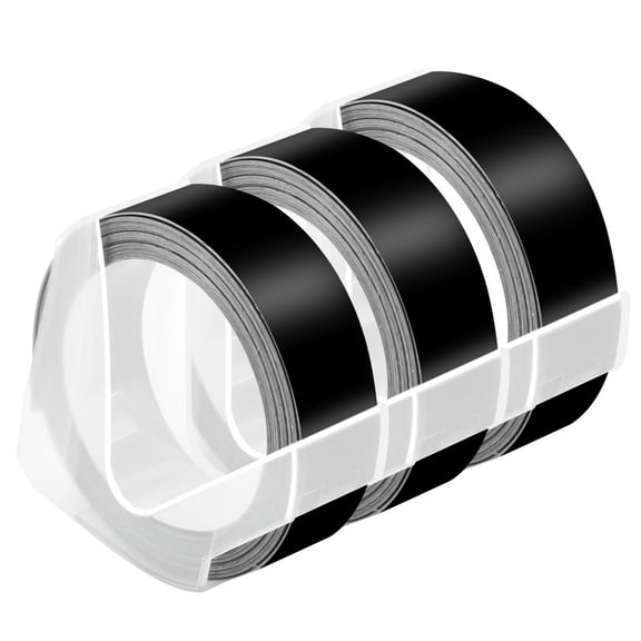 NineLeaf 3 Pack Compatible for Dymo 521209 3D Plastic Embossing Label 1/2'' x 9.8' White on Black Label Tape