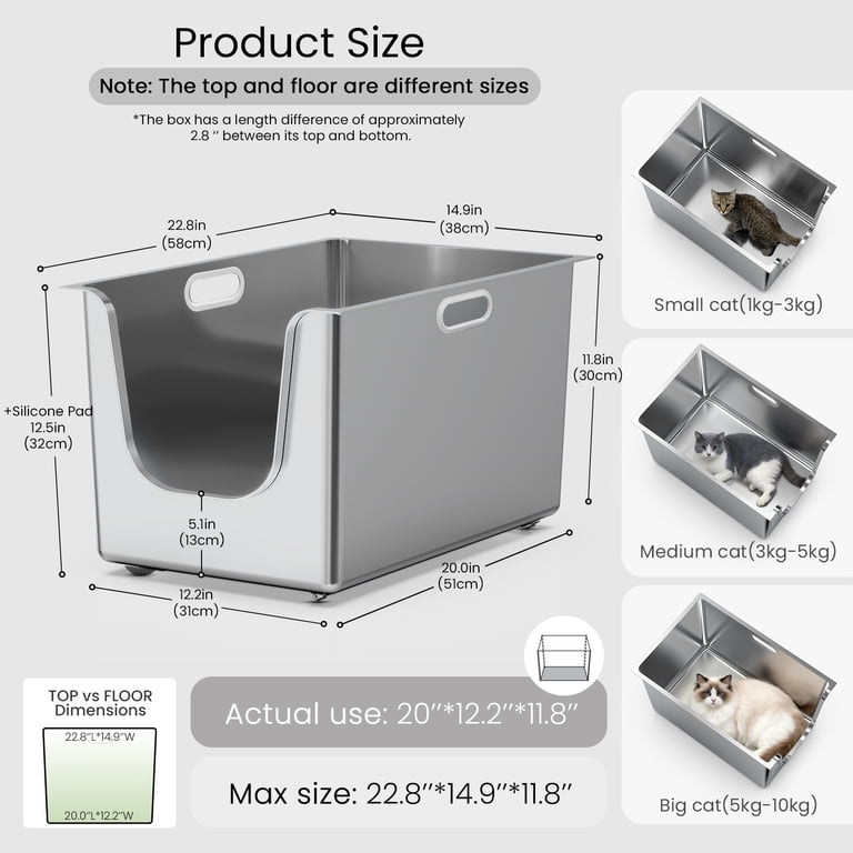 Ptlom Large Stainless Steel Cat Litter Box, 11.8 Inch High photo 8