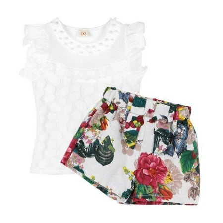 Kacakid Toddler Kids Baby Girls 2pcs T-shirt Tops+ Shorts Outfits Clothes Sets 2-7Y