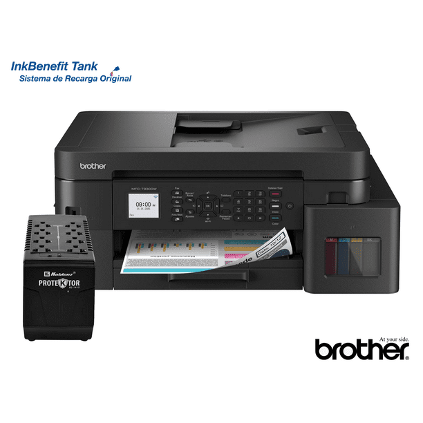 Impresora Multifuncional Brother T930DW Duplex Conectividad Inalámbrica Sistema de Tinta Continua a Color InkBenefit + Regulador ProteKtor