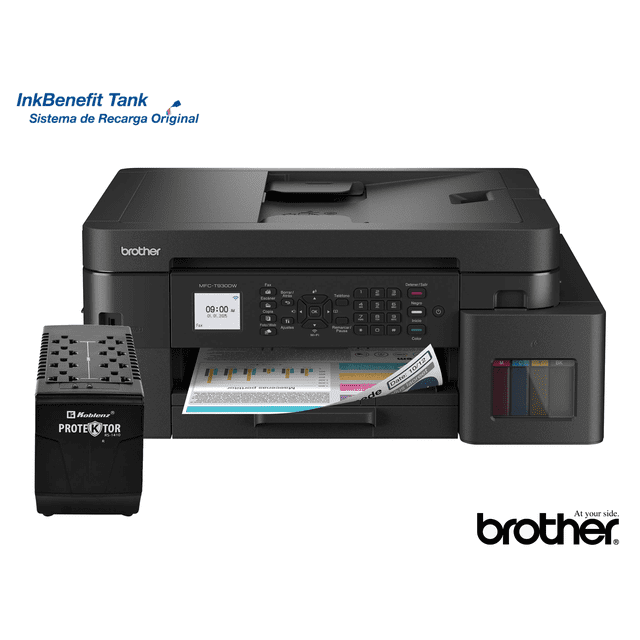 Impresora Multifuncional Brother T930DW Duplex Conectividad Inalámbrica Sistema de Tinta Continua a Color InkBenefit + Regulador ProteKtor