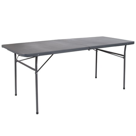Flash Furniture 30''W x 72''L Bi-Fold Dark Gray Plastic Folding Table with Carrying Handle