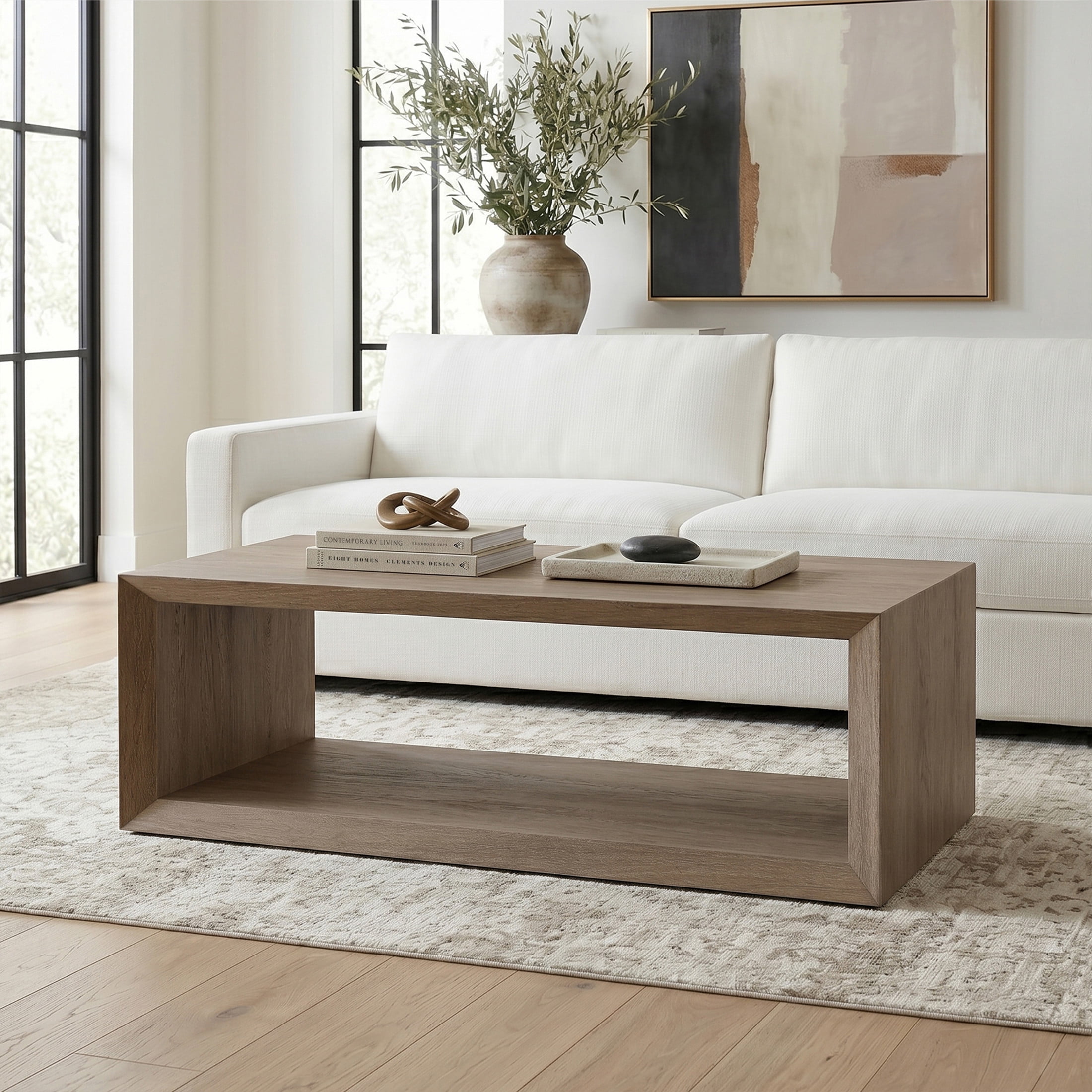Evelyn&Zoe Osmond Storage Medium Density Fiberboard Coffee Table, Antiqued Gray Oak