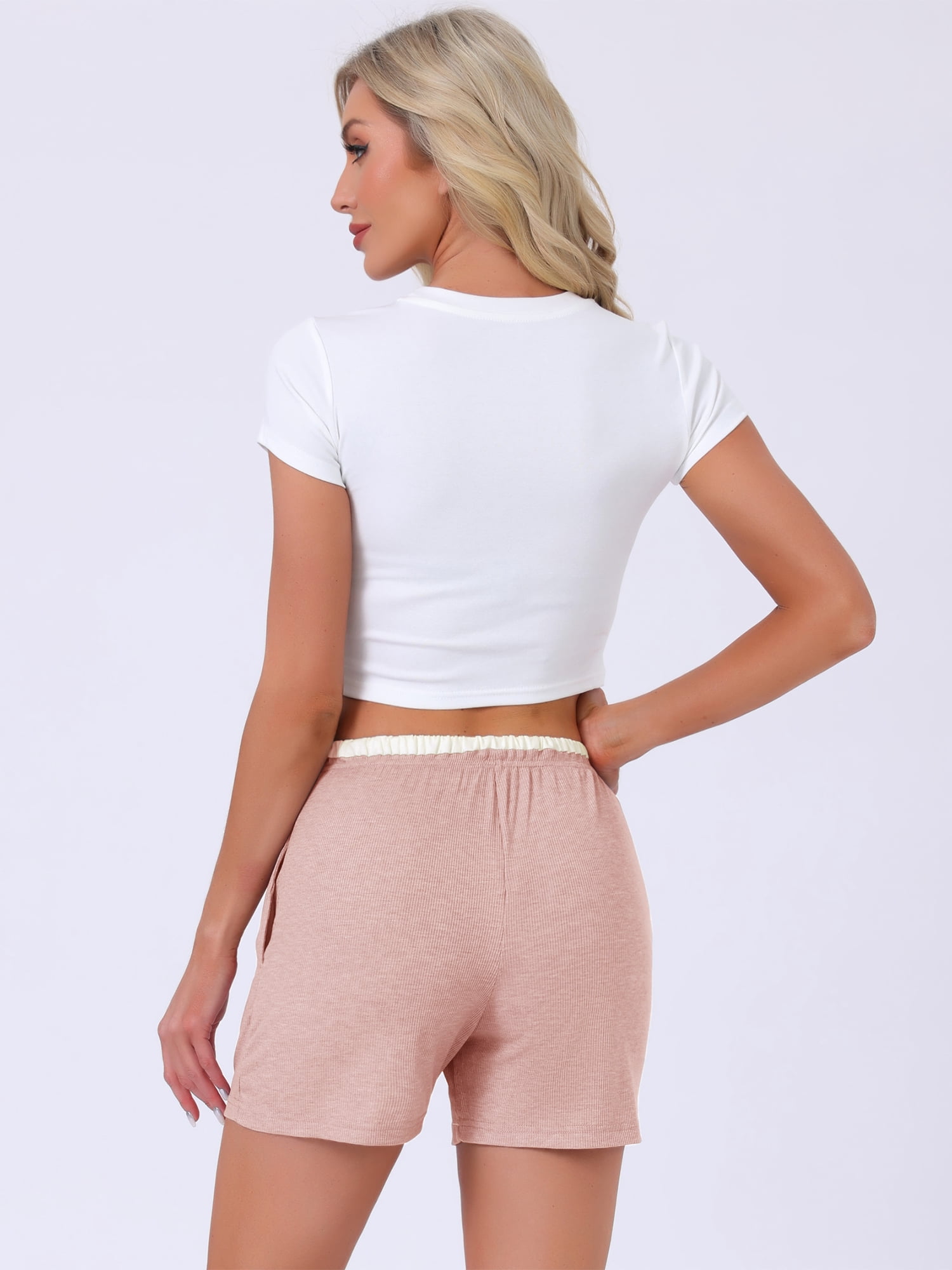 DARING DIVA Women's Elastic Waist Jersey Knit Soft Casual Contrast Hem S Pink