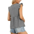 thumbnail image 3 of Summer Gingham Top for Women's Sleeveless V Neck Peplum Casual Plaid Shirt Tops XS Black, 3 of 6
