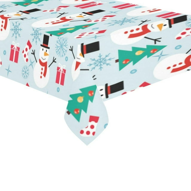 BSDHOME Christmas Tree Winter Snowman Snowflake Tablecloth Pattern Set 60x104 Inches - White Snow Blue Snowflake Tablecover Desk Table Cloth Cover for Wedding Party Decor