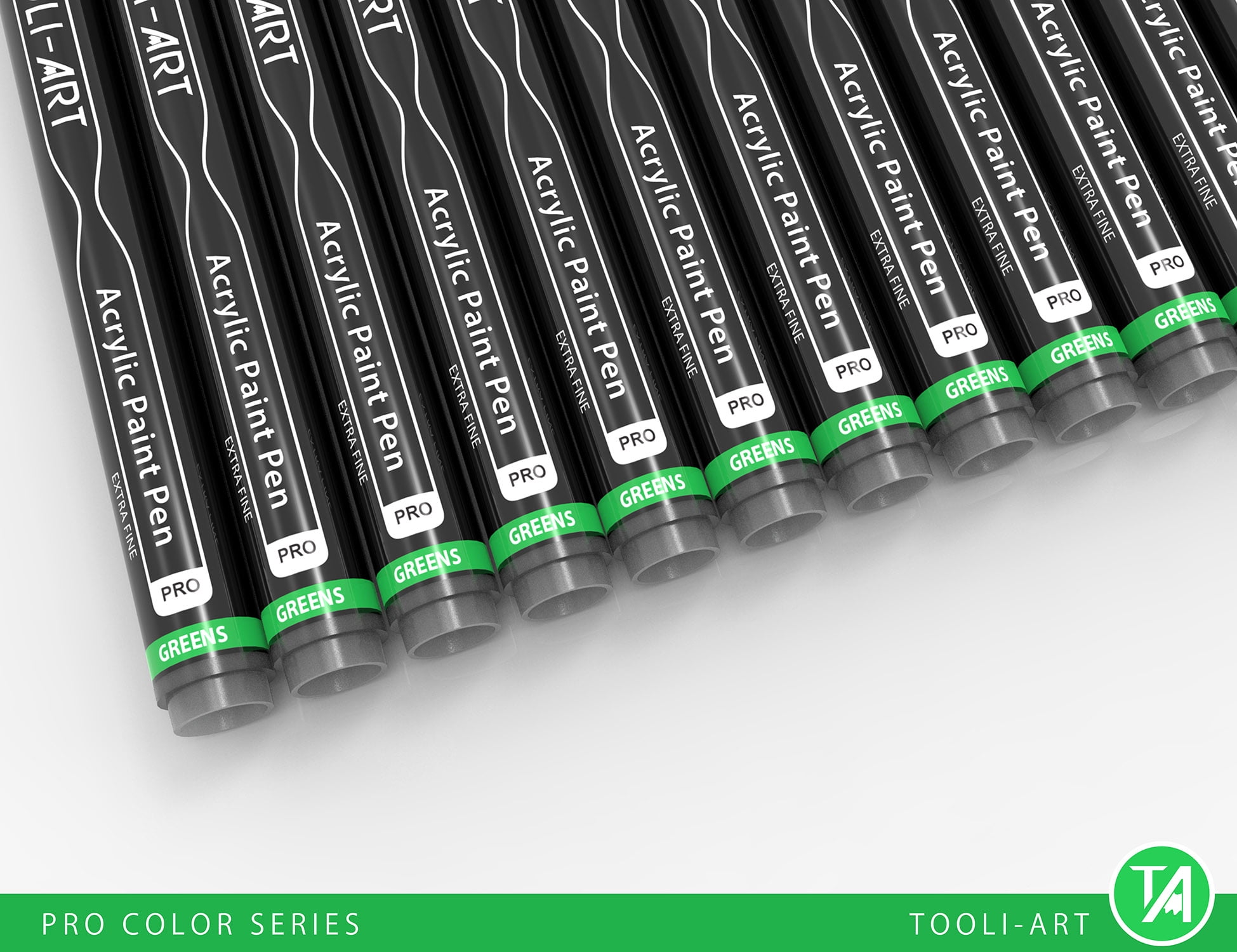 Tooli-Art  Acrylic Paint Pens Assorted Green Pro Color Series Markers for Rock Painting, Glass, Mugs, Wood, Metal, Canvas with 0.7mm Extra Fine Tip Waterbased, Quick Drying Marker Set of 22