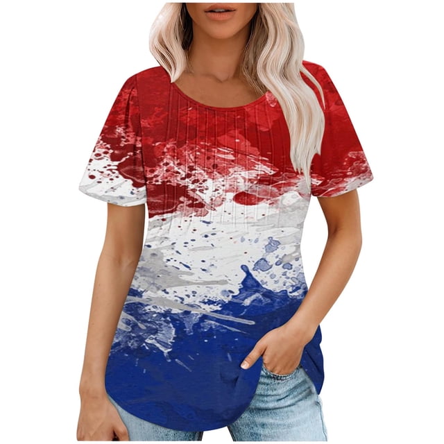 Fiudx Tops para Mujer Top Estampado con Cuello Redondo y Manga Corta Informal para Mujer a La Moda