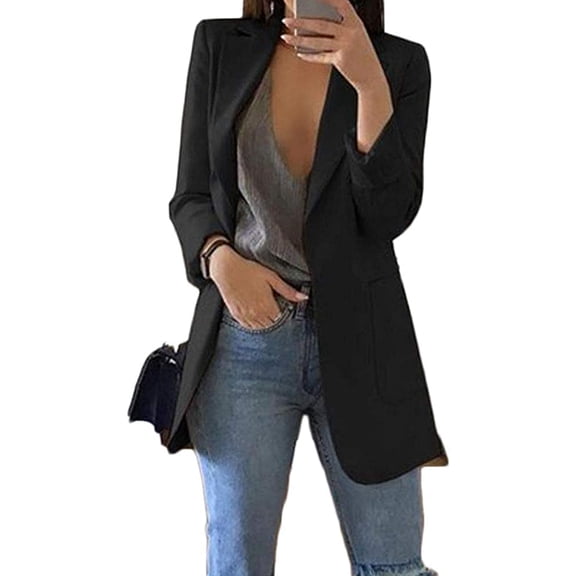 Women's Solid Long Sleeve Slim Suit Jacket Office Work Business Party Casual Blazer Coat Outwear
