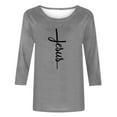 thumbnail image 3 of DDAPJ pyju 3/4 Sleeve Shirts for Women Easter Christian T-shirts Jesus Cross Print Graphic Tees Loose Fit Mid-length Casual Crewneck Tee Tops Gray XL, 3 of 4