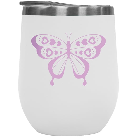 Lilac Butterfly Art Merch Gift, White 12oz Wine Tumbler