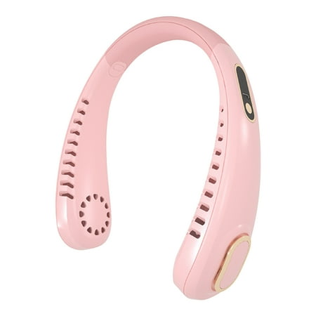 

LED Digital Display USB Silicone Fan Silent Sports Portable Leaf Less Electric Fan Hanging Neck Lazy Portable Outdoor Fan