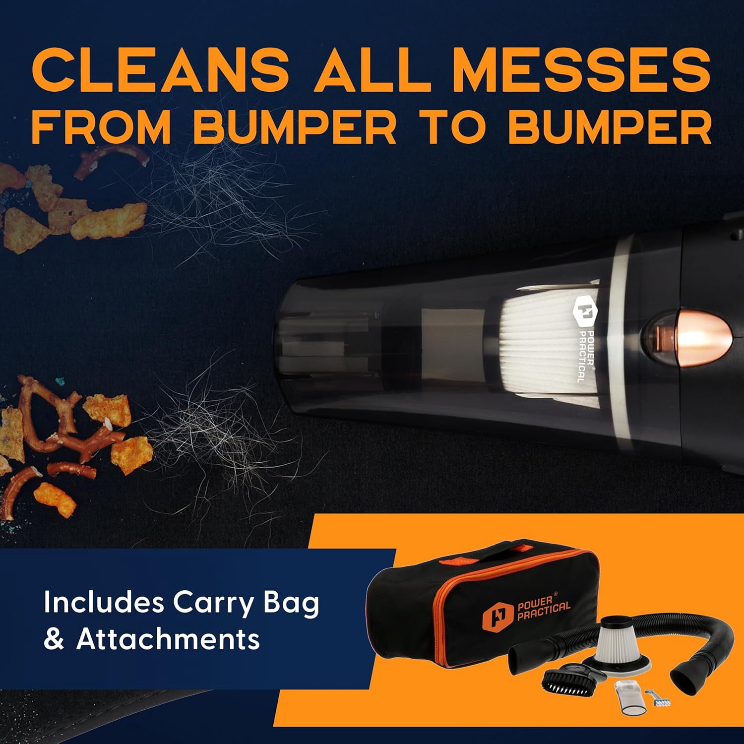 THISWORX Car Vacuum Cleaner - Portable High Power Handheld Vacuums w/ 3 Attachments 16 Ft Cord & Bag 12v Auto Accessories Kit for Interior Detailing Black