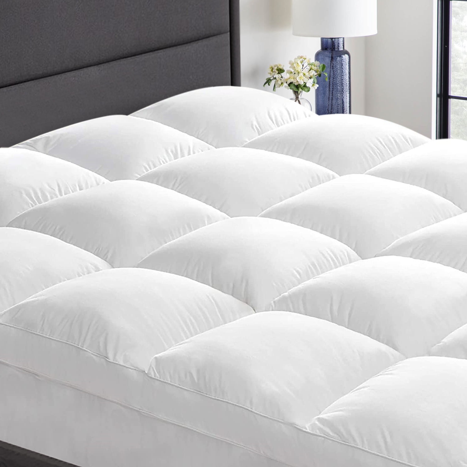 Mattress Topper Bed Pad Pillow Top Overfilled Cotton Cover Deep Pocket Fitted 