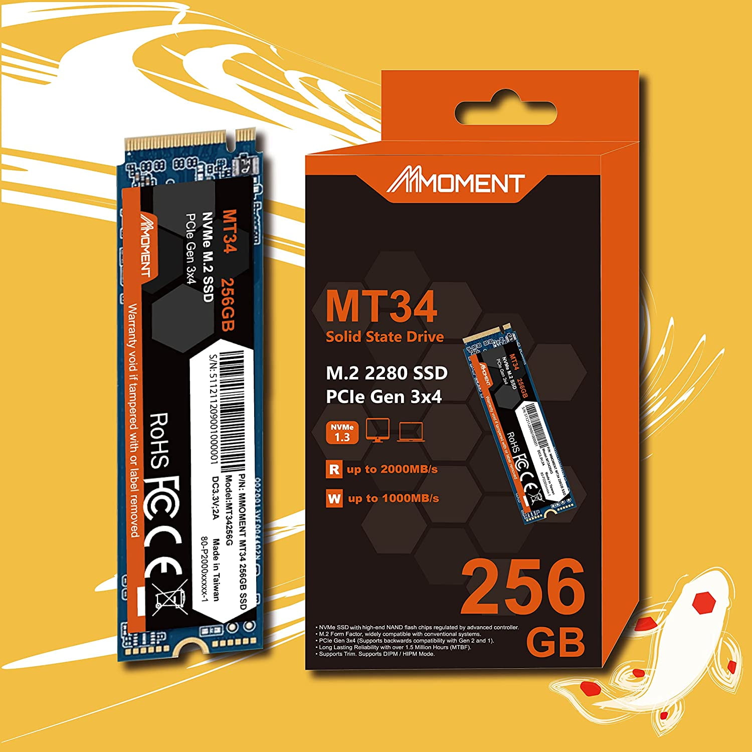 ★gen4 x 4 NVME 256Gb M.2 2280 SSD NVMe M.2 2280 PCIe Gen 3x4, Solid State Drive Internal SSD (MT34