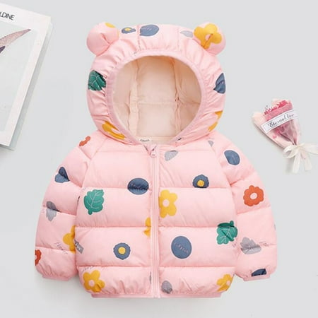 

Sweater For Child Toddler Boys Girls Winter Cartoon Prints Bear Ears Hooded Jacket Thicken Windproof Zipper Warm Outwear Coat