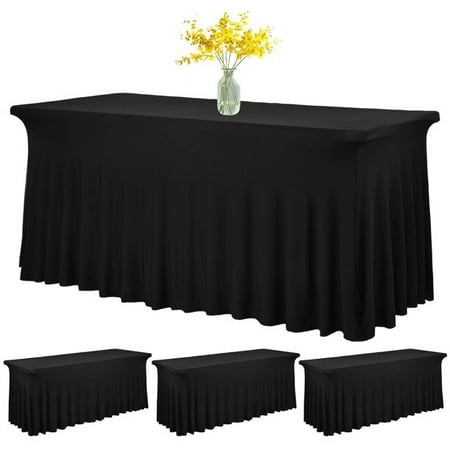 

3 Pack 6ft Spandex Table Skirt Fitted Black Stretch Tablecloth One-Piece Wrinkle-Resistant Ruffles Design Perfect for Rectangle Tables Banquets Parties Wedding