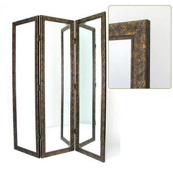 Wayborn Mirrored Room Divider in Brown and Gold