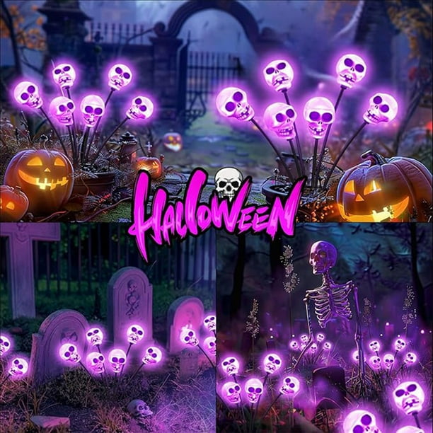 Hogar y jardín, Exterior y jardín, Jardinería, Regalo de jardín, Lámpara solar enchufable de 6 piezas con forma de calavera de Halloween para exteriores, Lámpara decorativa para patio festivo, Lámpara