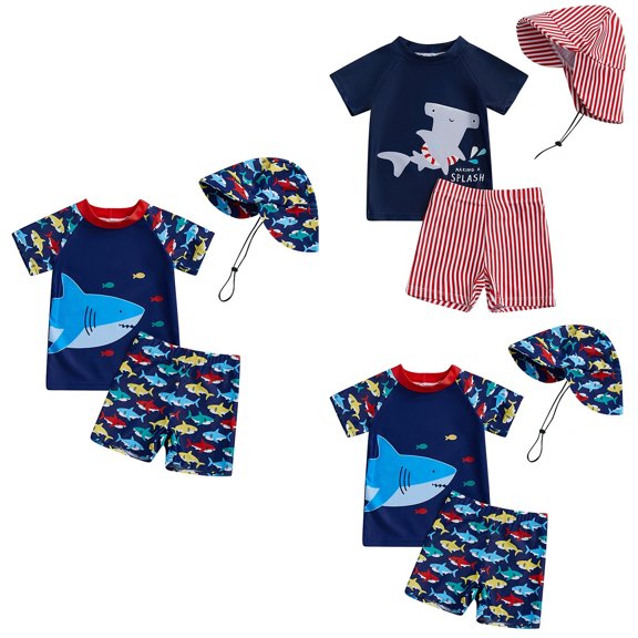 Baby Swimsuit Boy Boys 3 Piece Rash Guard Swim Set with Hat Separates Top and Trunks for Beach Navy 0-6 Months