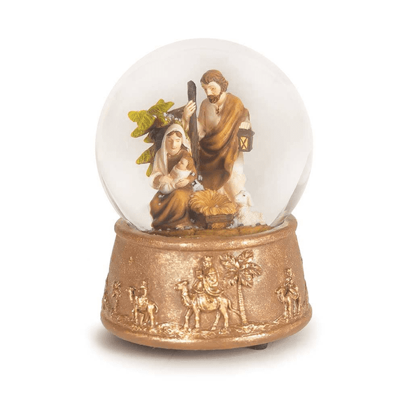 Glass Musical Holy Family Water Globe With Wise Men On