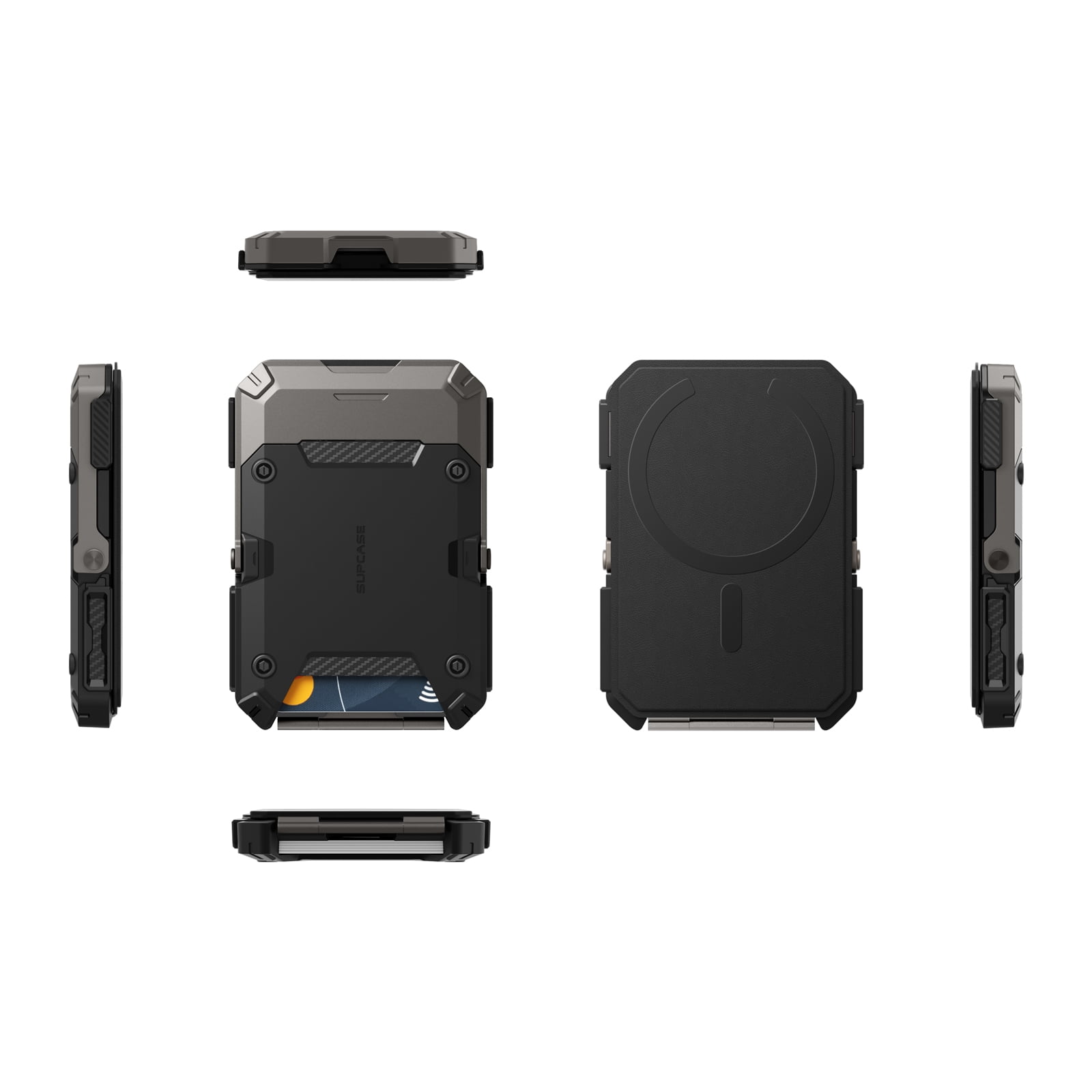 SUPCASE for MagSafe Wallet with Stand, Magnetic Wallet for Men, [Hold 5 Cards] [Adjustable Stand] [RFID Blocking] Phone Stand Credit Card Holder Tripod for iPhone 16/15/14/13/12 Series, Black